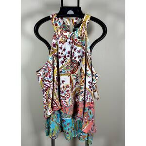 New York & Co Tiered Halter Style Neckline Boho Floral Paisley Top Women's XL